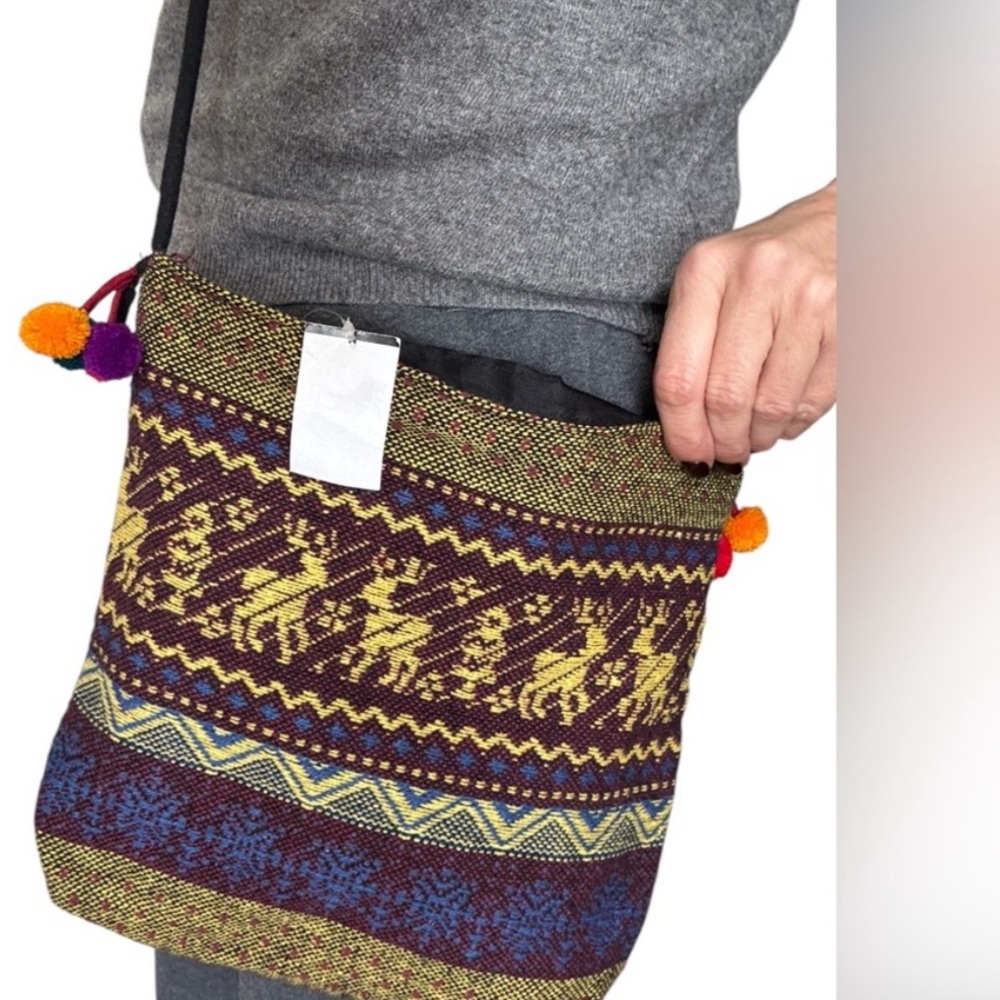 NEW Boho Purse with Pom Poms